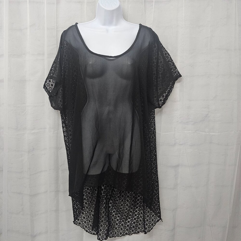 Vintage French Attitude Blouse Cover Black Mesh Crochet Goth Fairy 2X